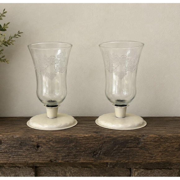 Homco Other - Vtg Homco Clear Glass Etched Parklane Votive Peg Cup Candle Holder W/ Base (2)